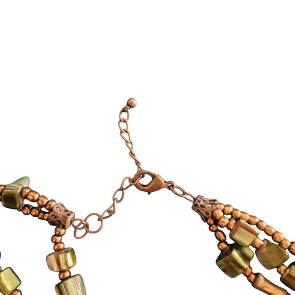 Chic Beaded Necklace and Bracelet Set - Green and Gold - Picture 3 of 6